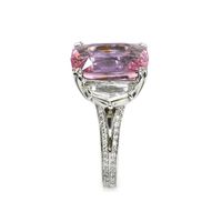 10.08 Ct. Purplish Pink Sapphire and Natural Diamond Three Stone Ring, Platinum 950 Image