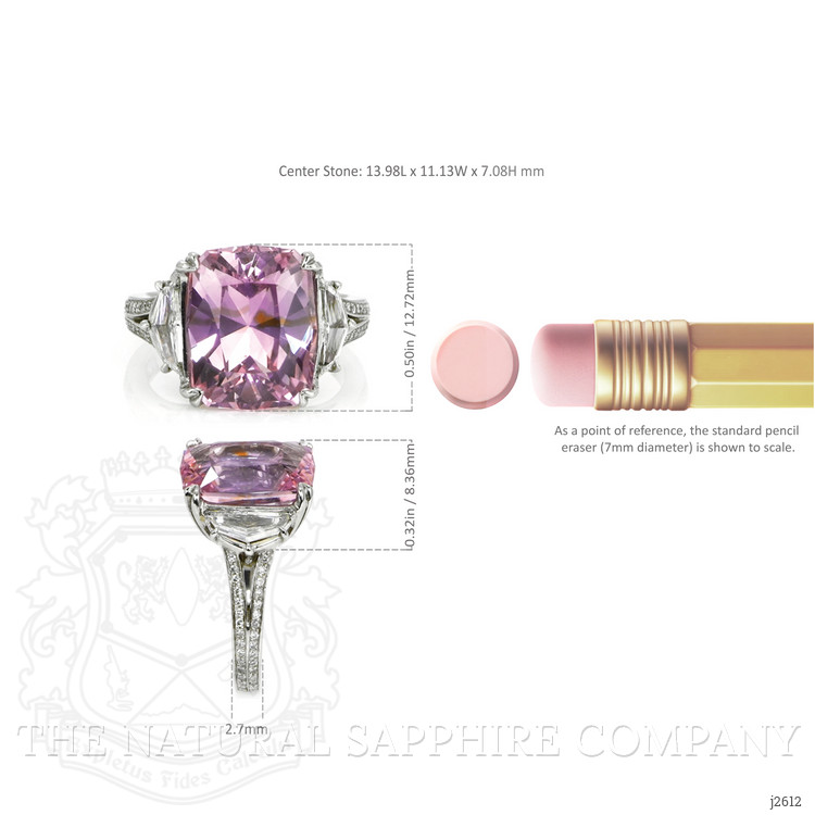 10.08 Ct. Purplish Pink Sapphire and Natural Diamond Three Stone Ring, Platinum 950