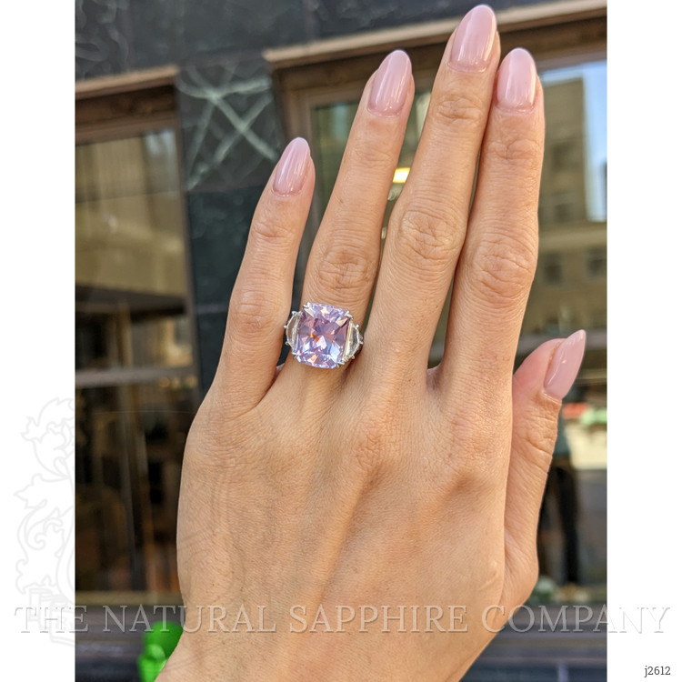 10.08 Ct. Purplish Pink Sapphire and Natural Diamond Three Stone Ring, Platinum 950
