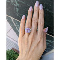 10.08 Ct. Purplish Pink Sapphire and Natural Diamond Three Stone Ring, Platinum 950 Life Style