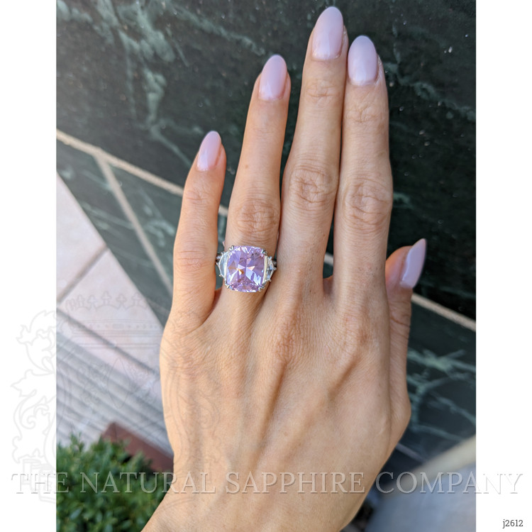 10.08 Ct. Purplish Pink Sapphire and Natural Diamond Three Stone Ring, Platinum 950