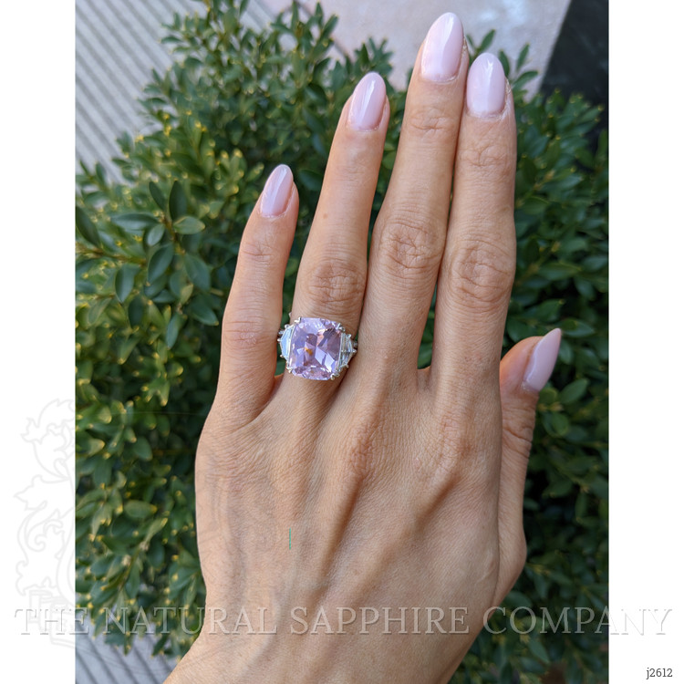 10.08 Ct. Purplish Pink Sapphire and Natural Diamond Three Stone Ring, Platinum 950