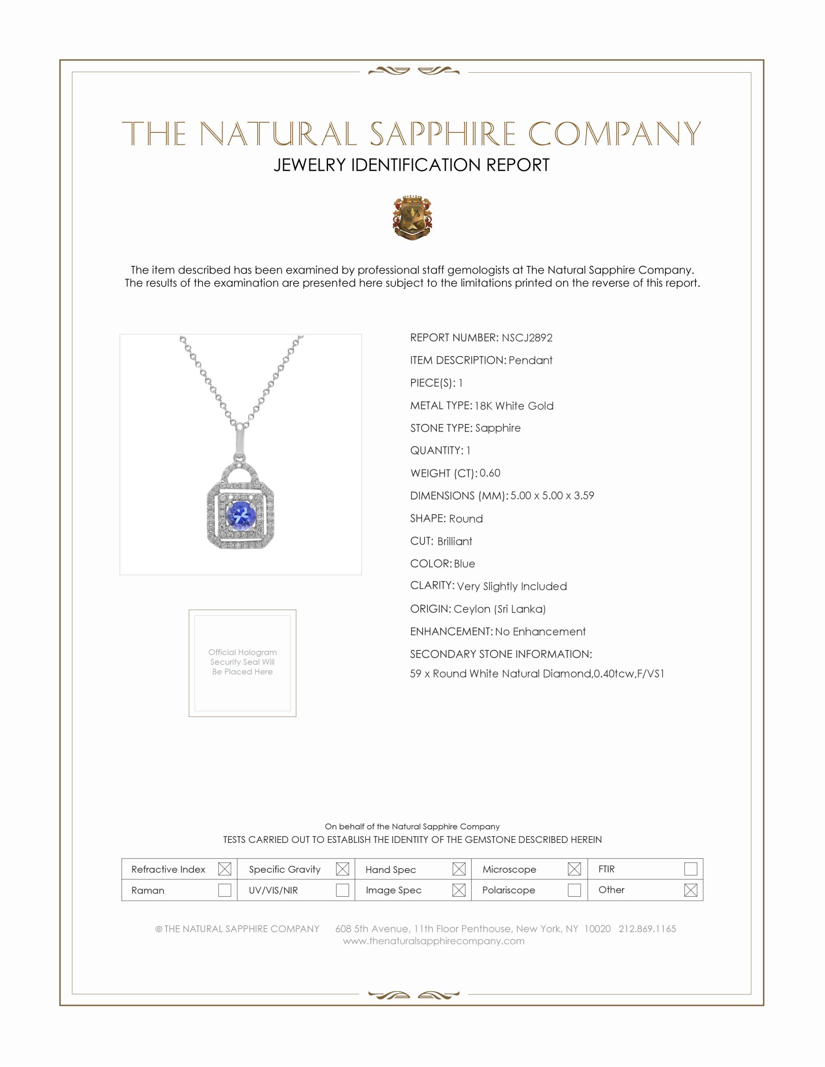 0.60 Ct. Blue Sapphire and Natural Diamond Accent Stones Pendant, 18K White Gold