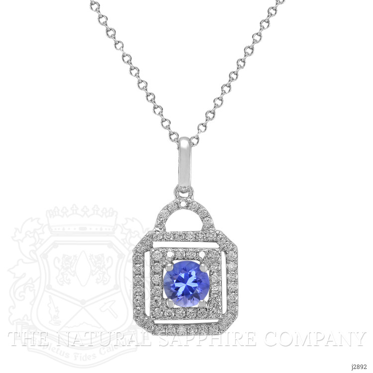 0.60 Ct. Blue Sapphire and Natural Diamond Accent Stones Pendant, 18K White Gold