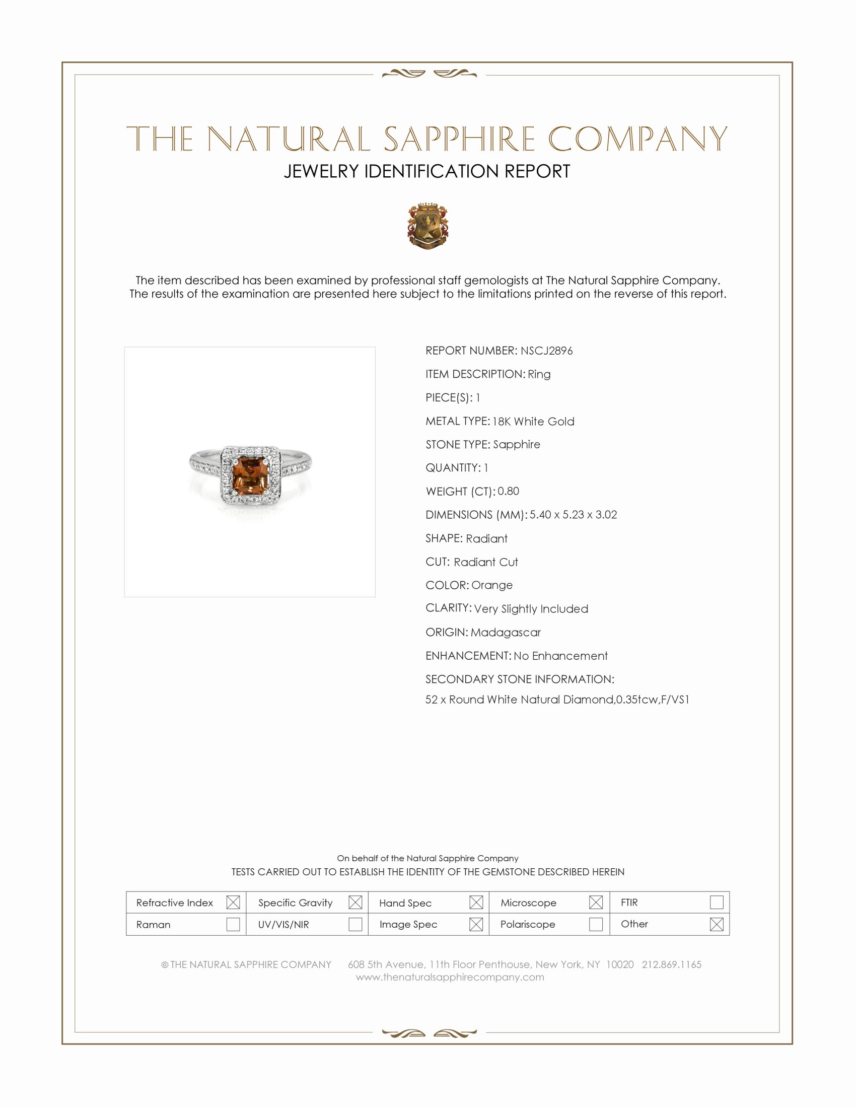 0.80 Ct. Orange Sapphire and Natural Diamond Antique Style Ring, 18K White Gold