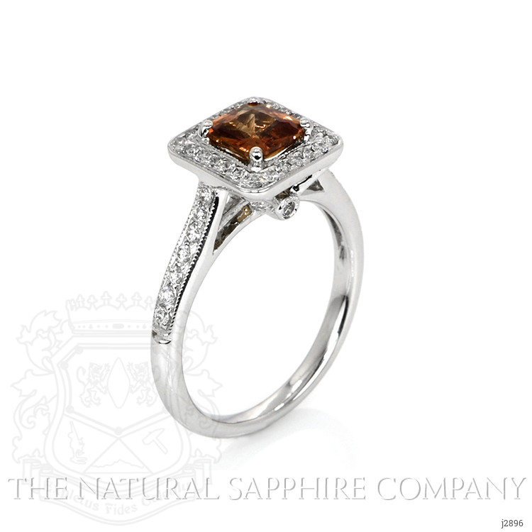 0.80 Ct. Orange Sapphire and Natural Diamond Antique Style Ring, 18K White Gold
