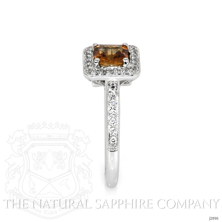 0.80 Ct. Orange Sapphire and Natural Diamond Antique Style Ring, 18K White Gold