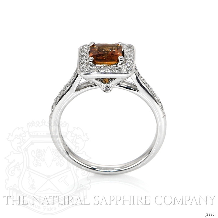 0.80 Ct. Orange Sapphire and Natural Diamond Antique Style Ring, 18K White Gold
