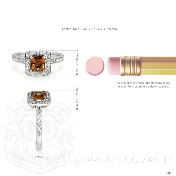 0.80 Ct. Orange Sapphire and Natural Diamond Antique Style Ring, 18K White Gold