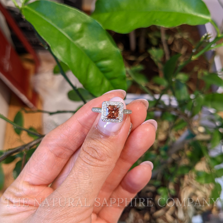 0.80 Ct. Orange Sapphire and Natural Diamond Antique Style Ring, 18K White Gold