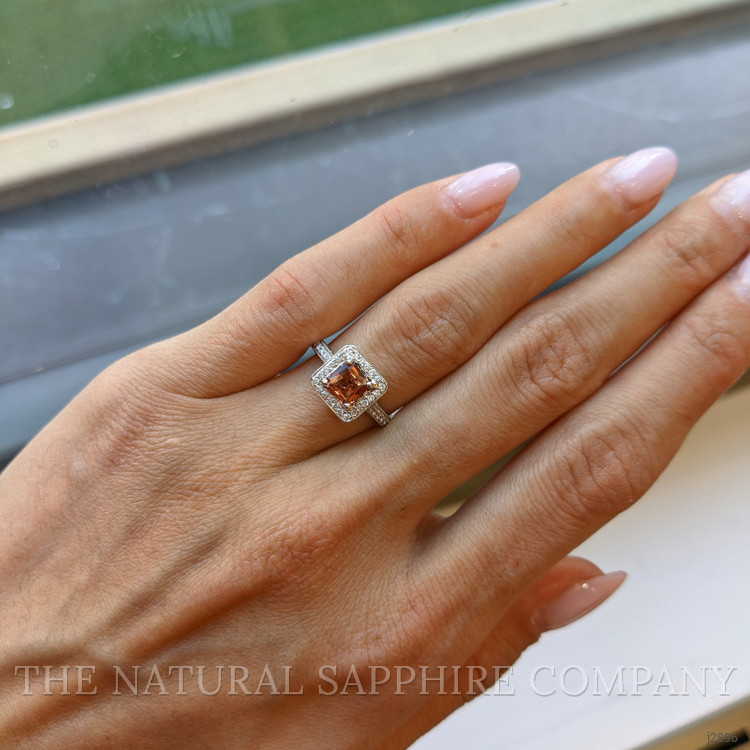 0.80 Ct. Orange Sapphire and Natural Diamond Antique Style Ring, 18K White Gold