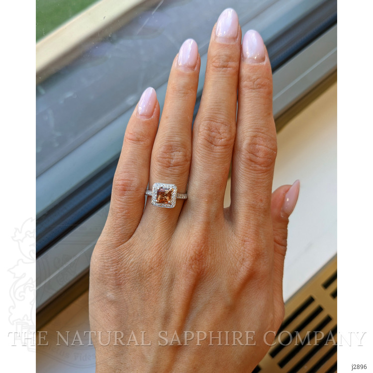 0.80 Ct. Orange Sapphire and Natural Diamond Antique Style Ring, 18K White Gold