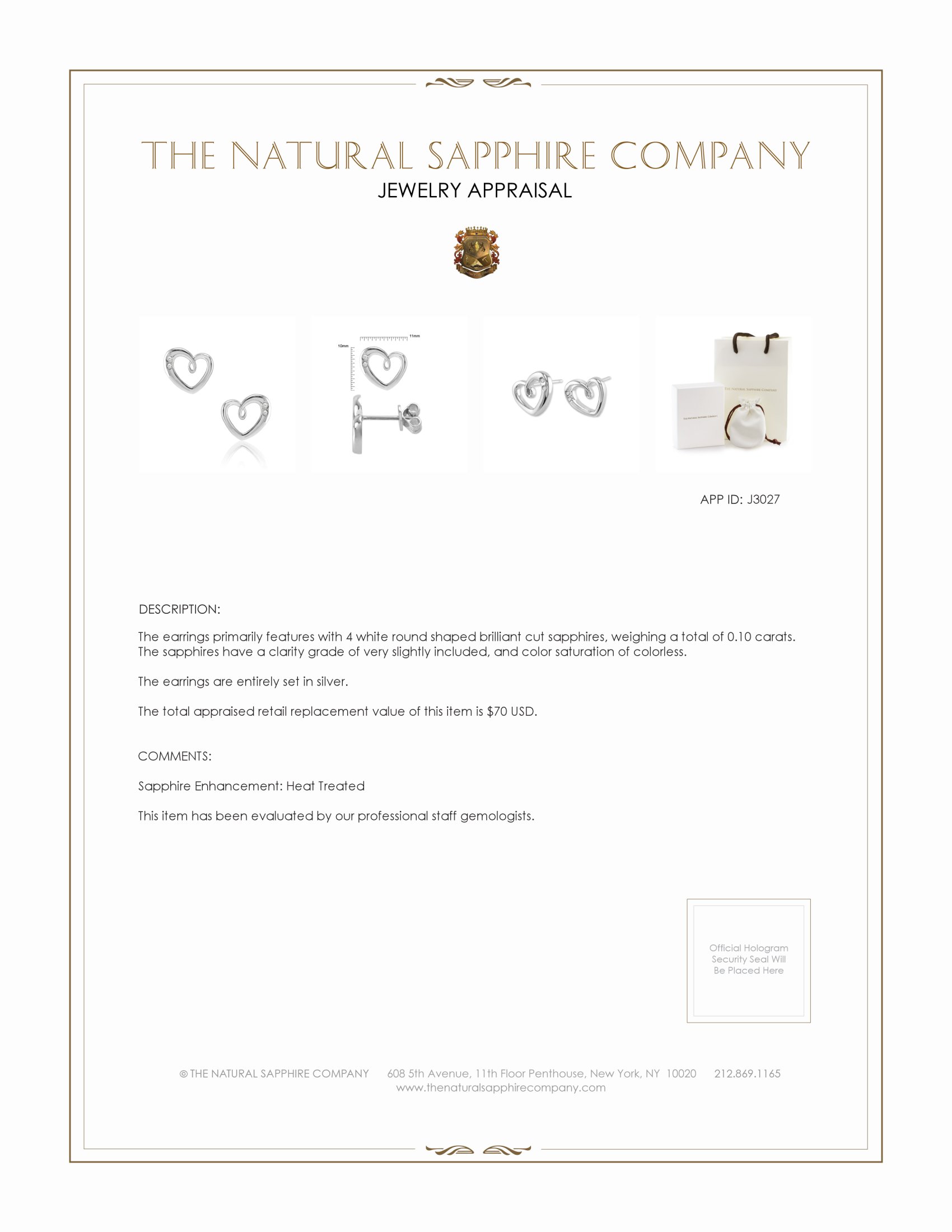 0.10 Ct.Tw. White Sapphire Studs Earrings, Silver