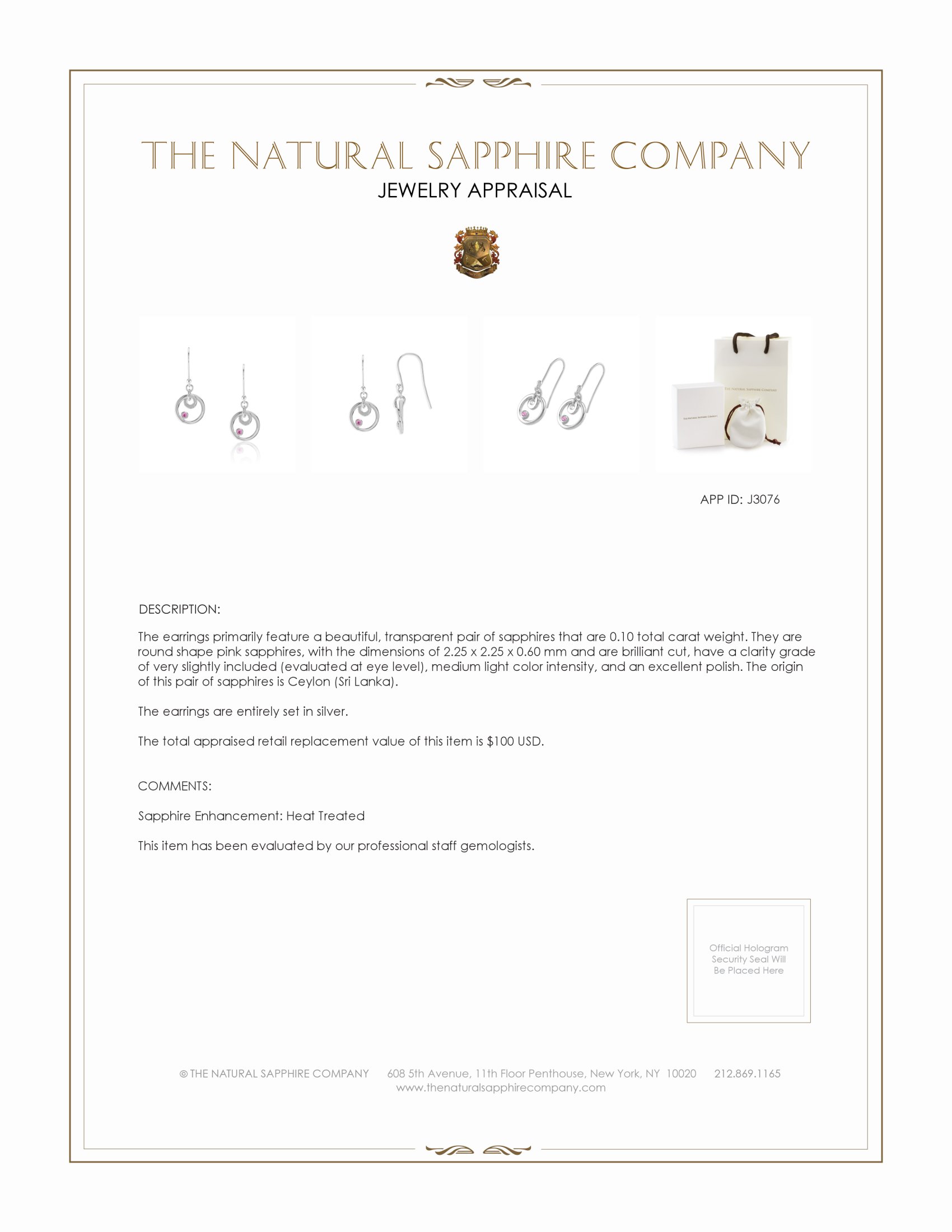 0.10 Ct.Tw. Pink Sapphire Drops Earrings, Silver