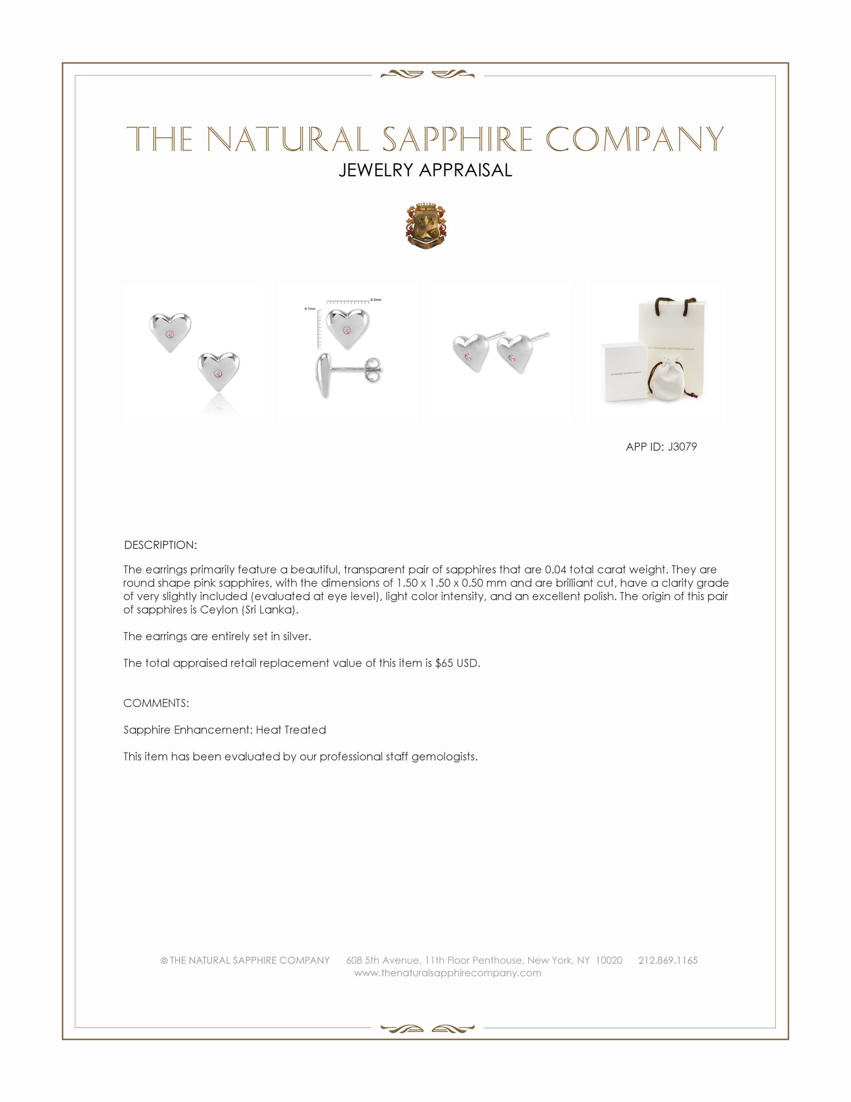 0.04 Ct.Tw. Pink Sapphire Studs Earrings, Silver