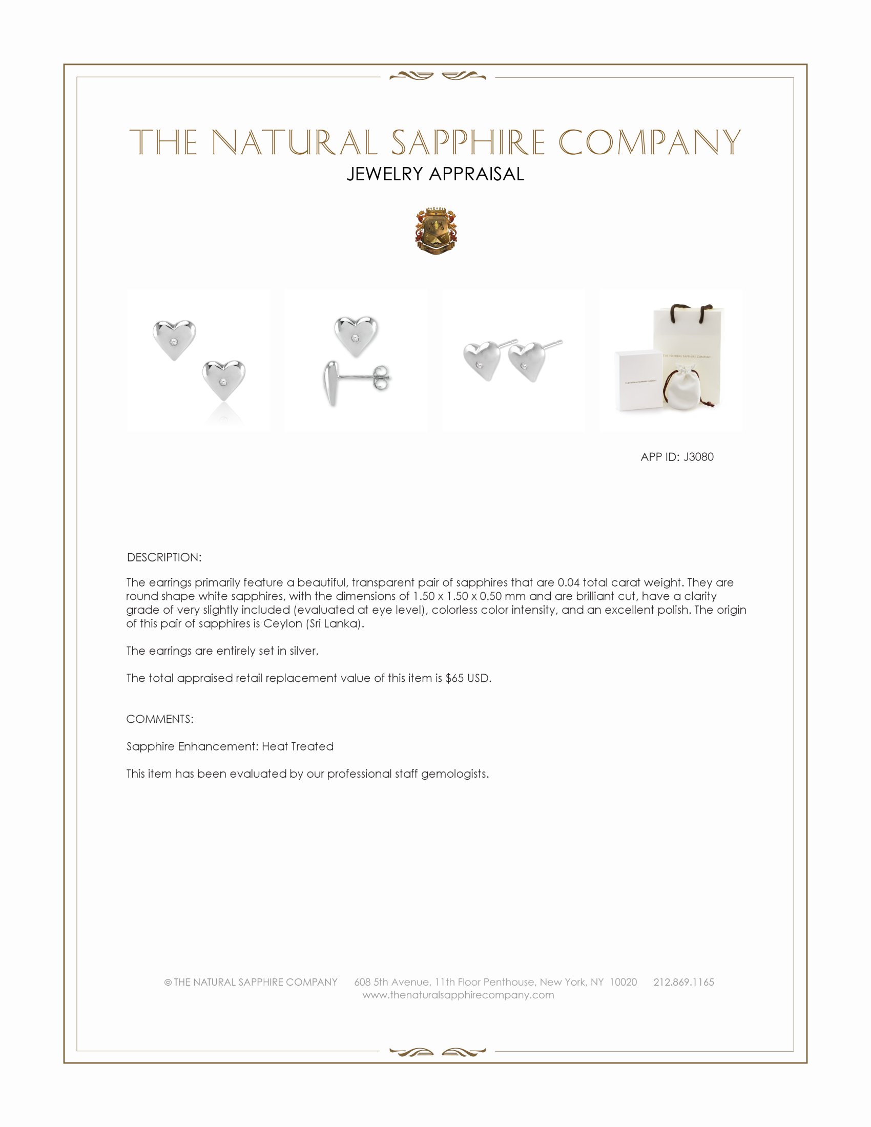 0.04 Ct.Tw. White Sapphire Studs Earrings, Silver