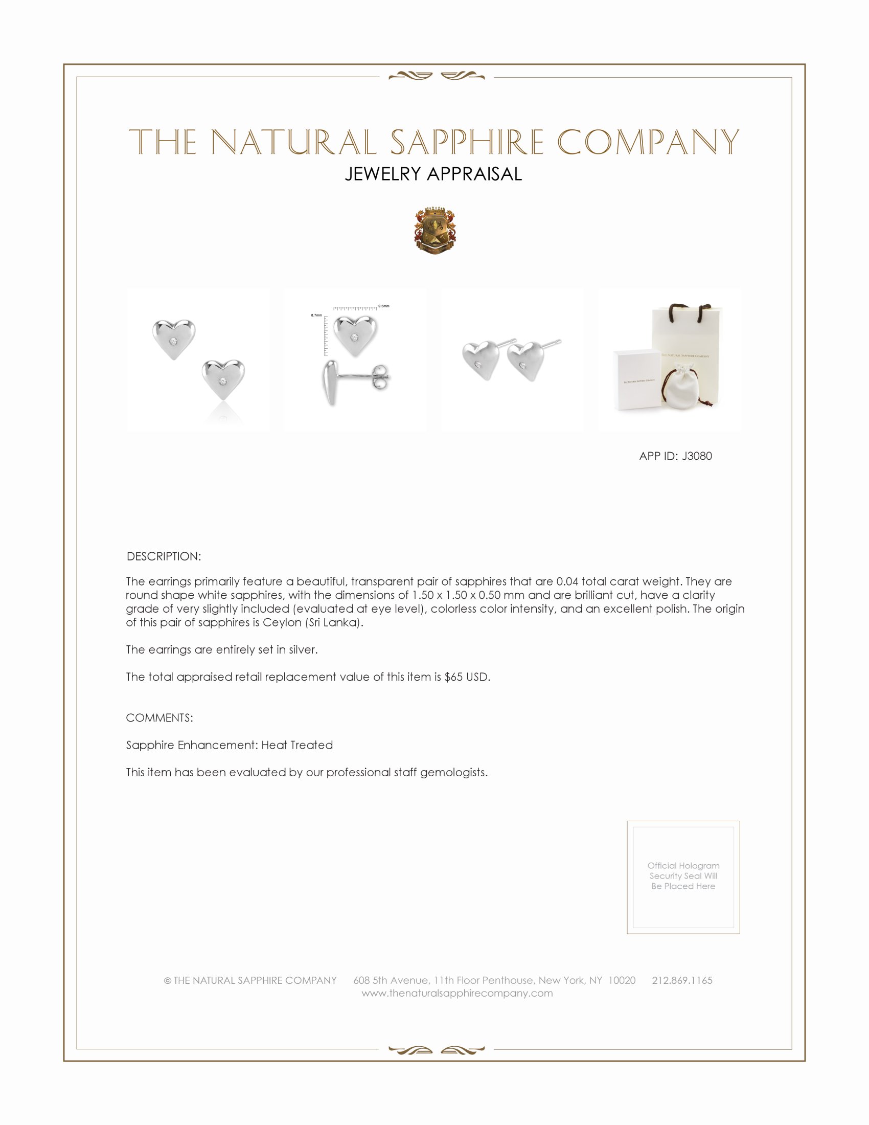 0.04 Ct.Tw. White Sapphire Studs Earrings, Silver