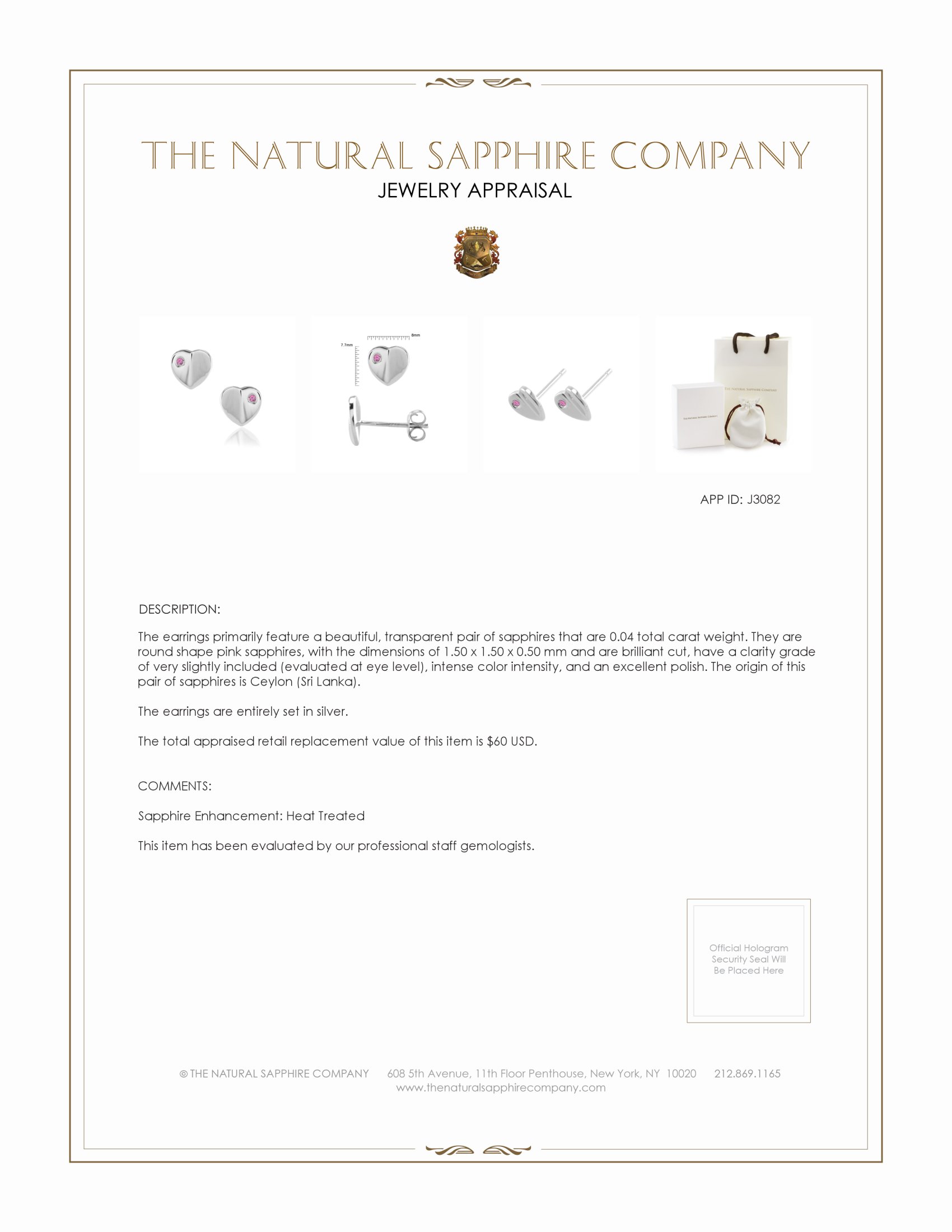 0.04 Ct.Tw. Pink Sapphire Studs Earrings, Silver