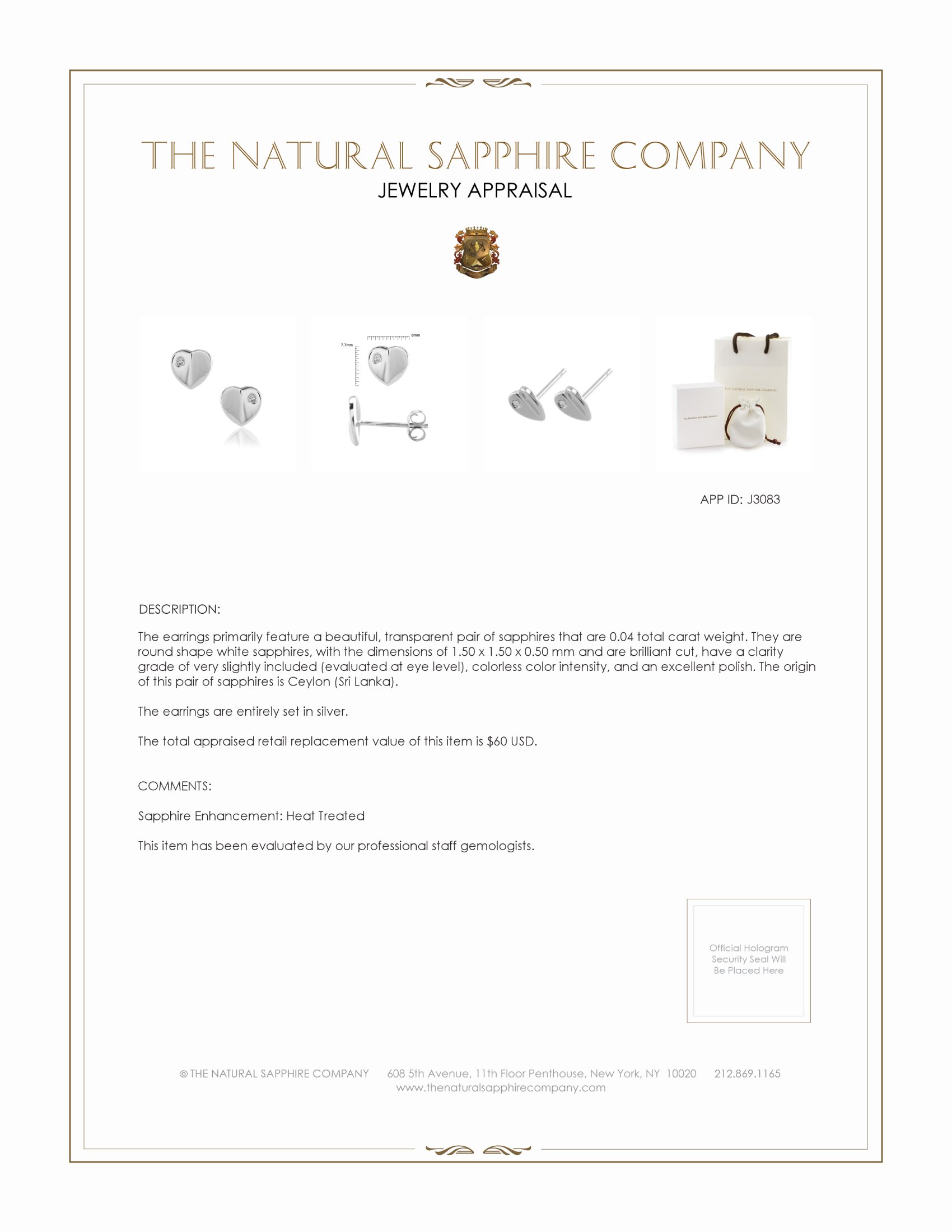 0.04 Ct.Tw. White Sapphire Studs Earrings, Silver