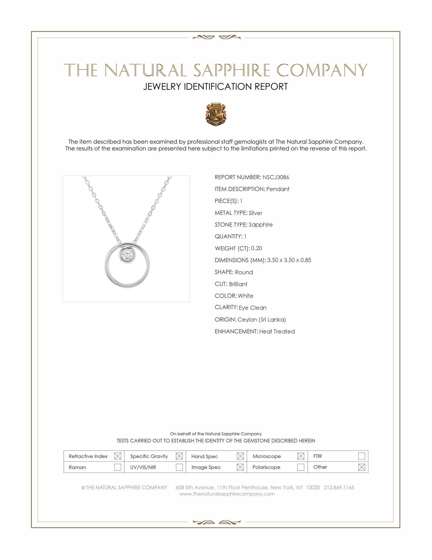 0.20 Ct. White Sapphire Solitaire Pendant, Silver