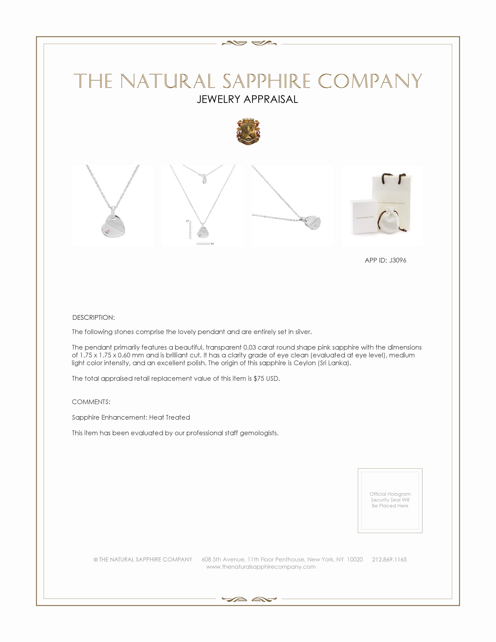 0.03 Ct. Pink Sapphire Solitaire Pendant, Silver