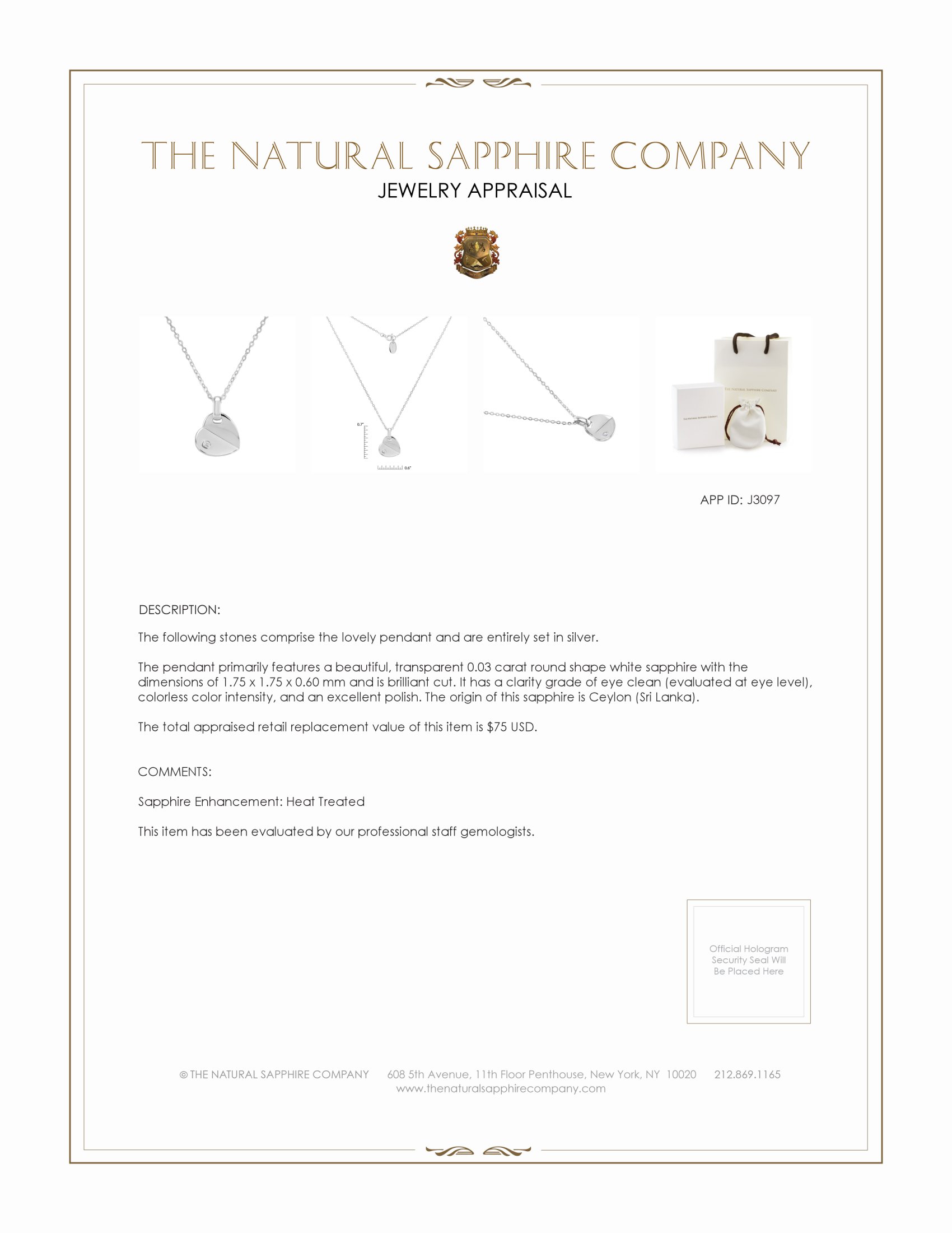 0.03 Ct. White Sapphire Solitaire Pendant, Silver