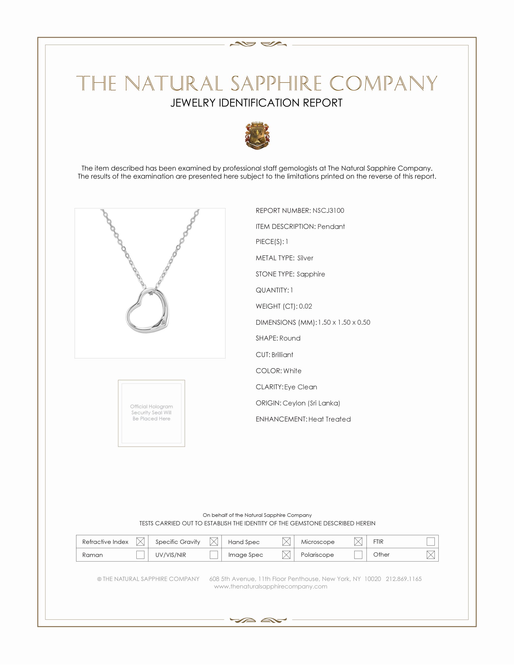 0.02 Ct. White Sapphire Solitaire Pendant, Silver