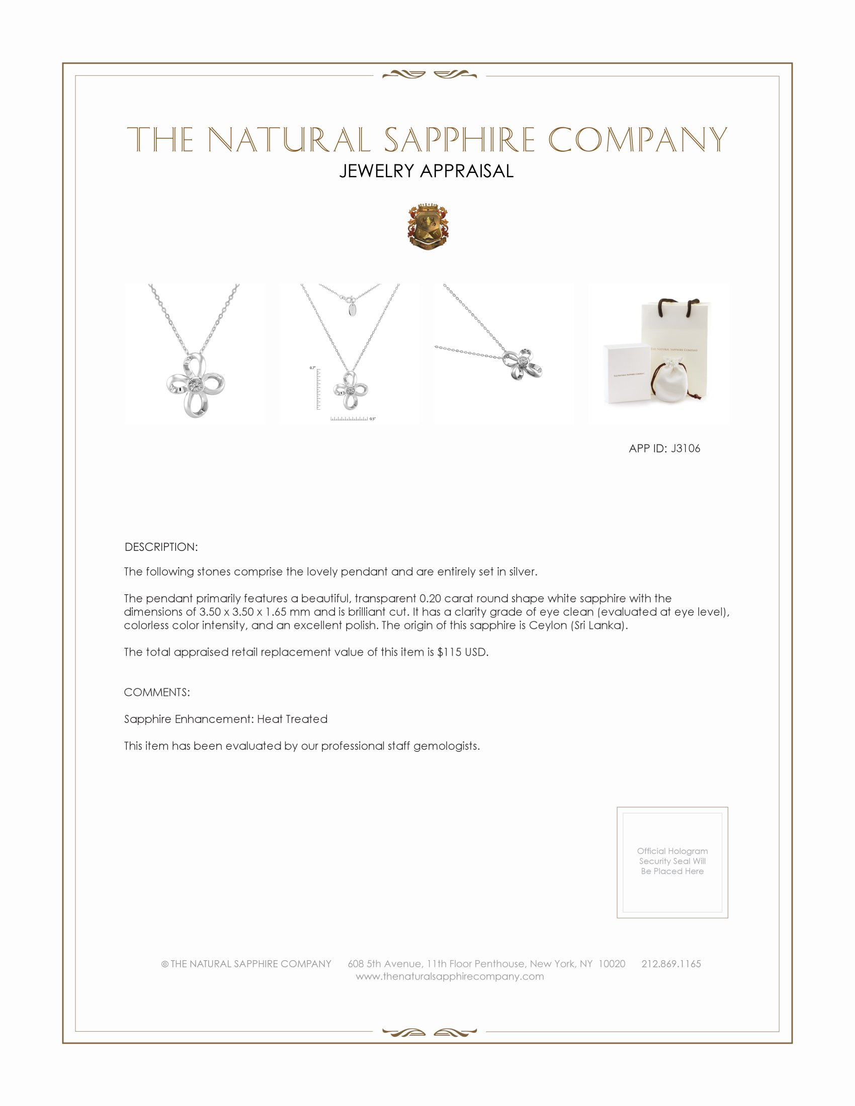 0.20 Ct. White Sapphire Accent Stones Pendant, Silver