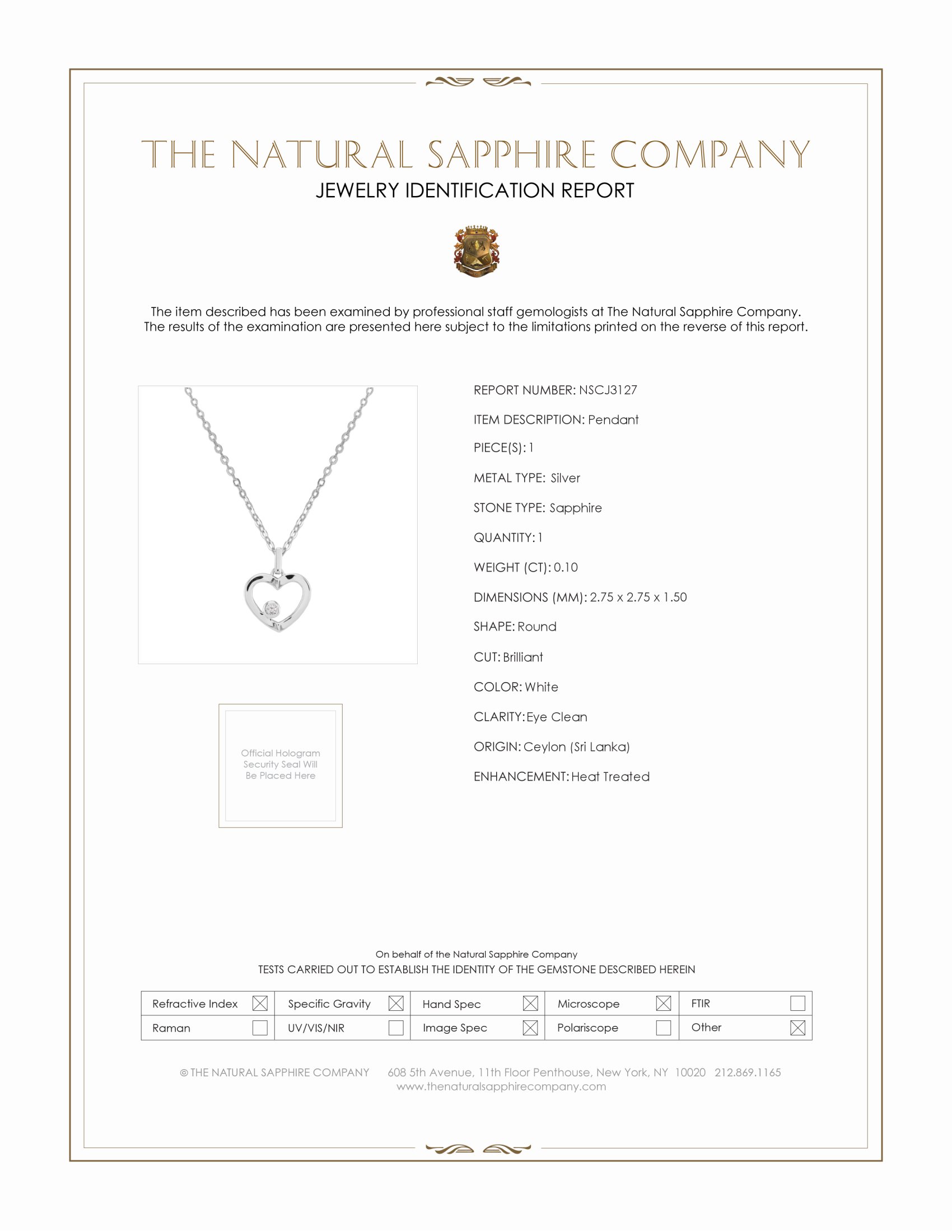 0.10 Ct. White Sapphire Solitaire Pendant, Silver