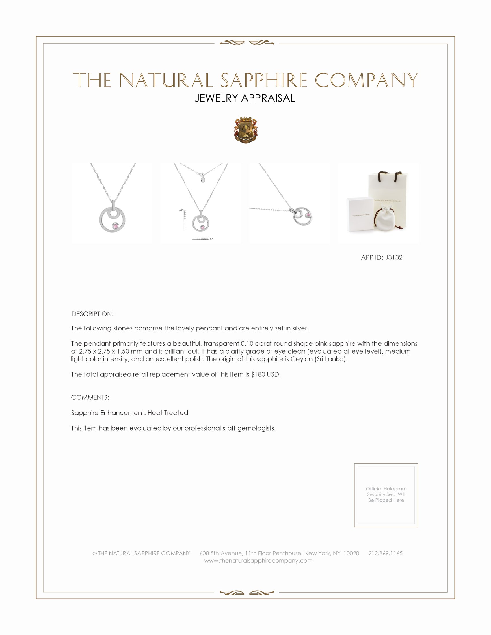 0.10 Ct. Pink Sapphire Solitaire Pendant, Silver