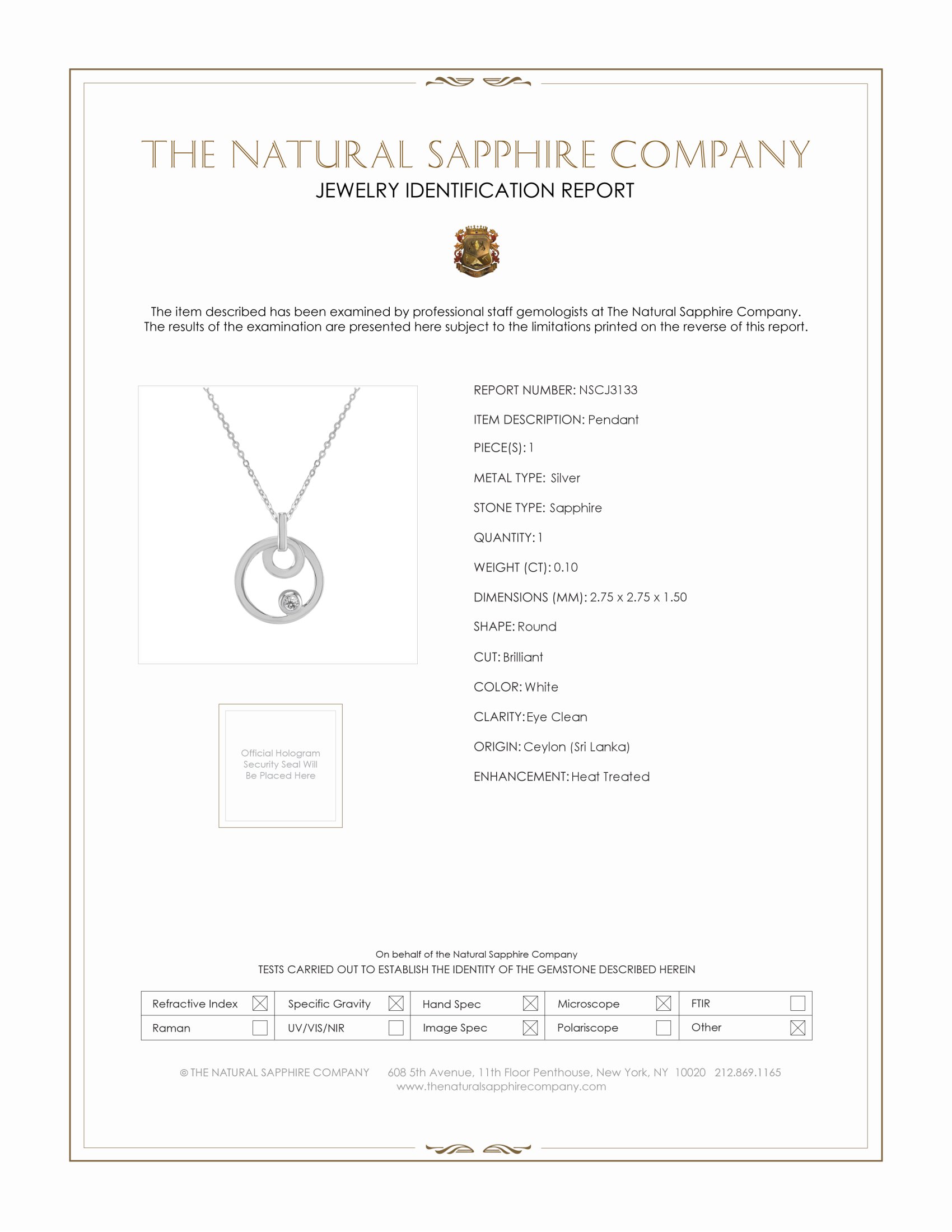 0.10 Ct. White Sapphire Solitaire Pendant, Silver