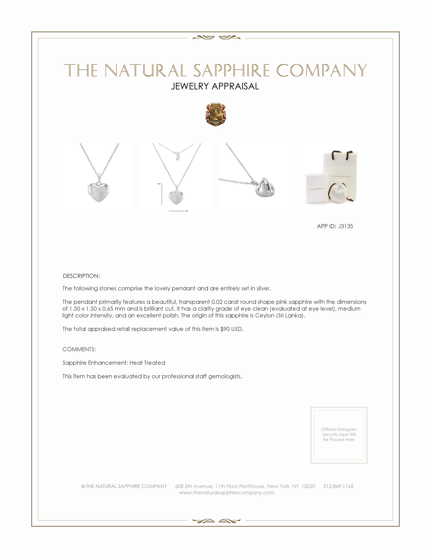 0.02 Ct. Pink Sapphire Solitaire Pendant, Silver