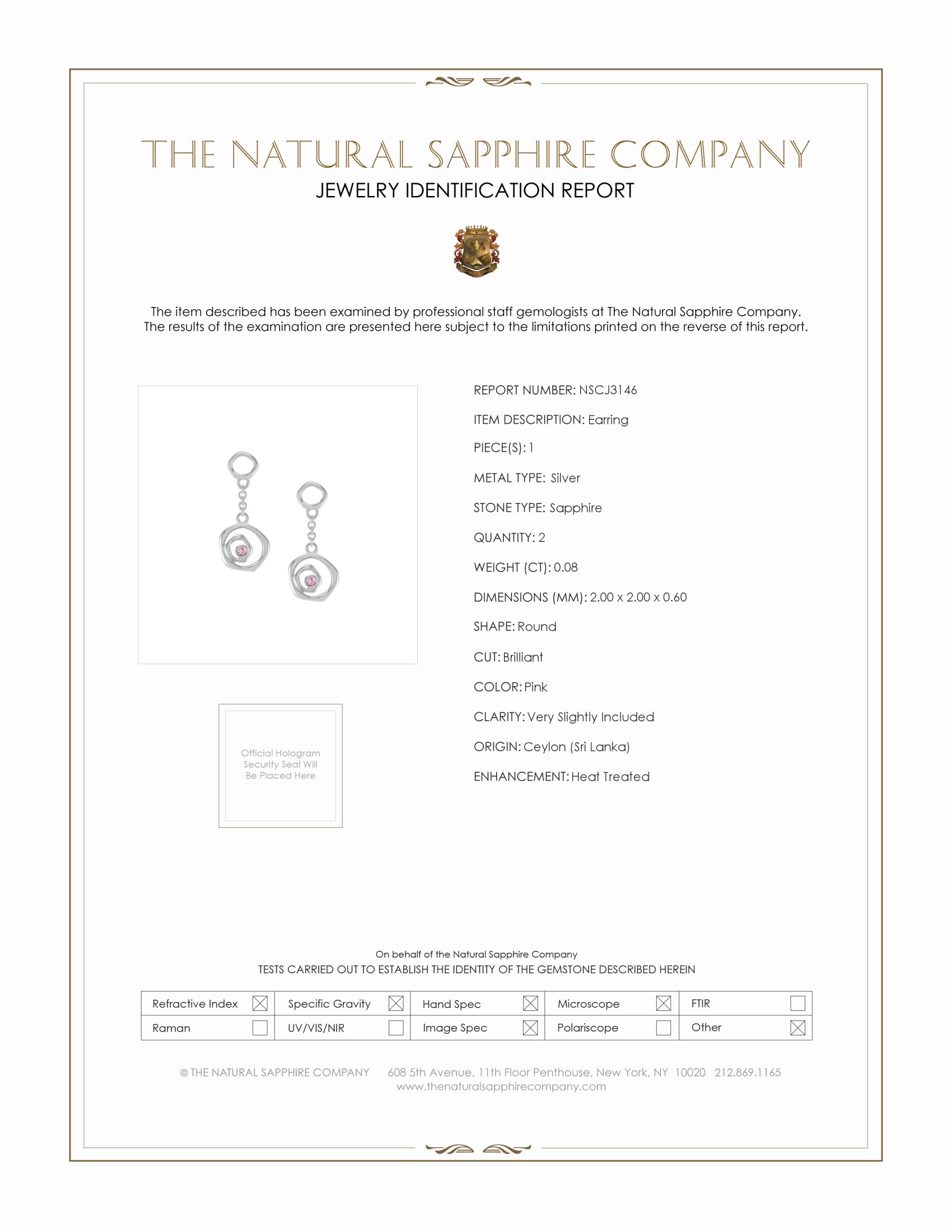 0.08 Ct.Tw. Pink Sapphire Drops Earrings, Silver