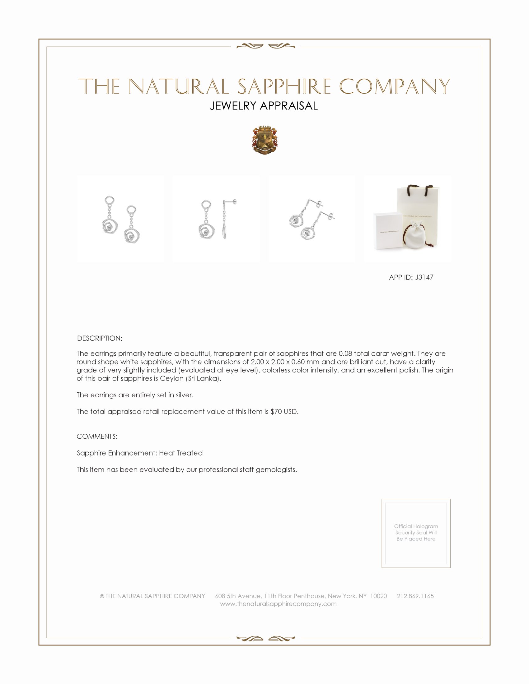 0.08 Ct.Tw. White Sapphire Drops Earrings, Silver