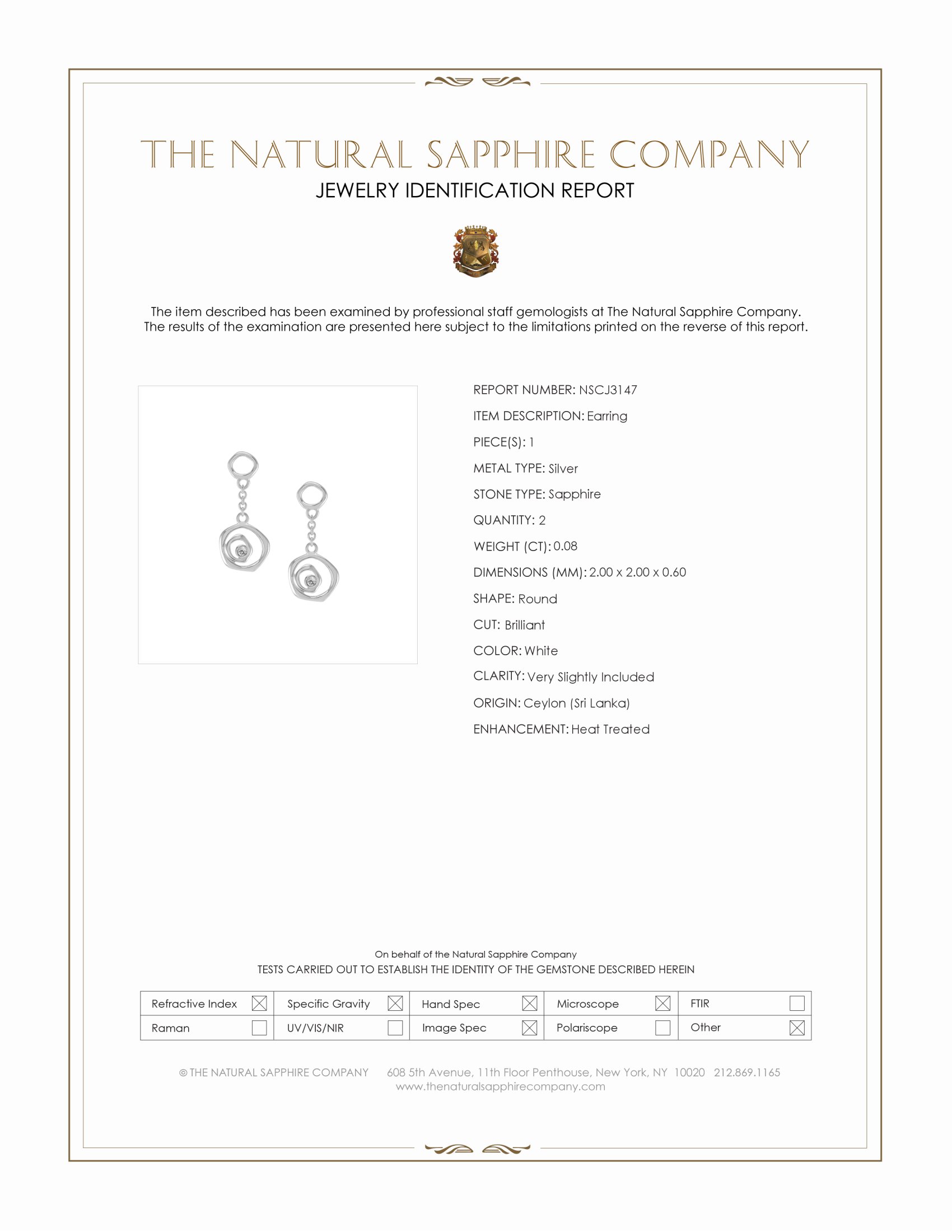 0.08 Ct.Tw. White Sapphire Drops Earrings, Silver