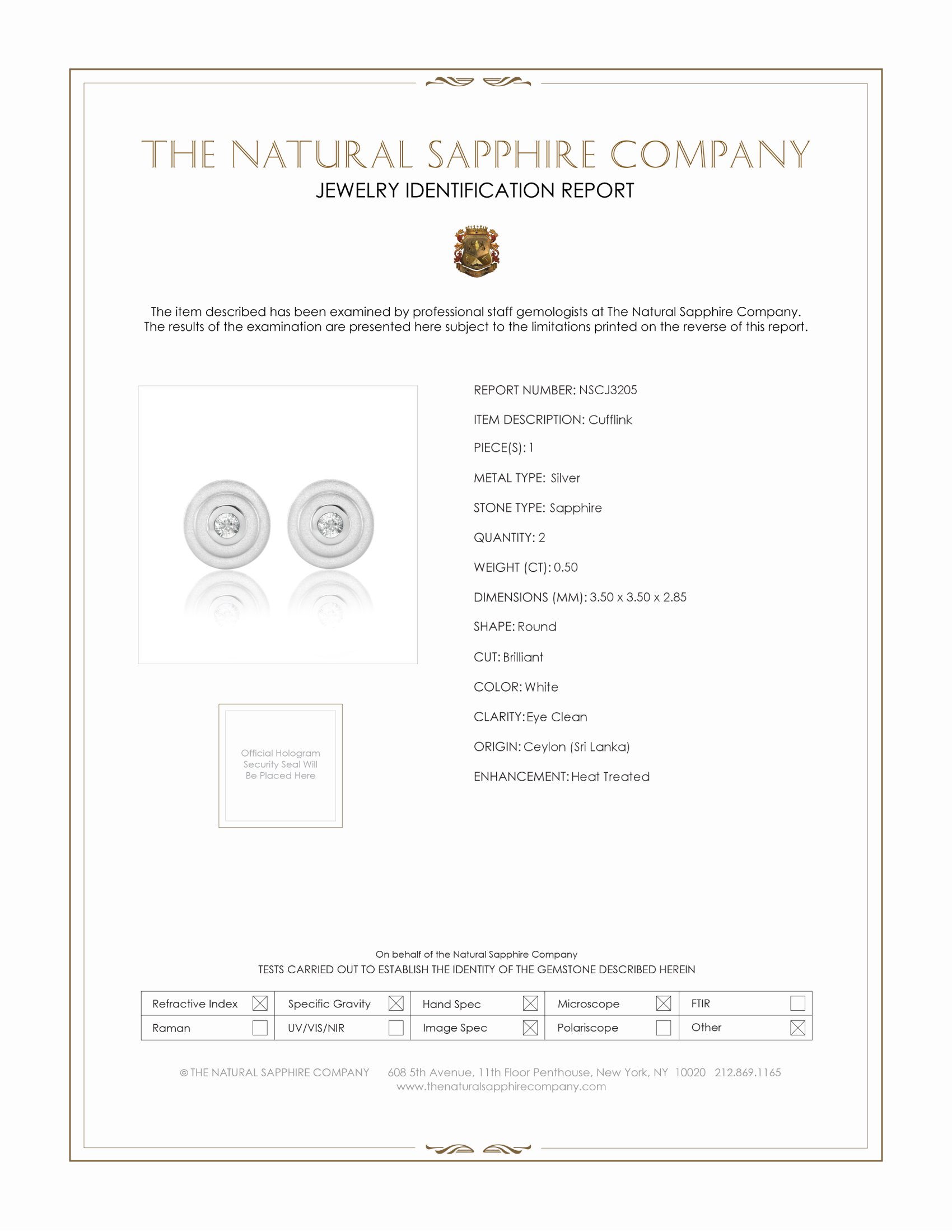 0.50 Ct. White Sapphire Solitaire Cufflink, Silver