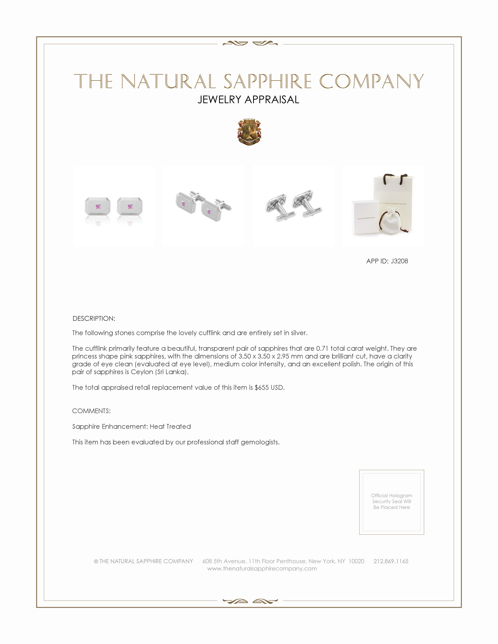 0.71 Ct. Pink Sapphire Solitaire Cufflink, Silver