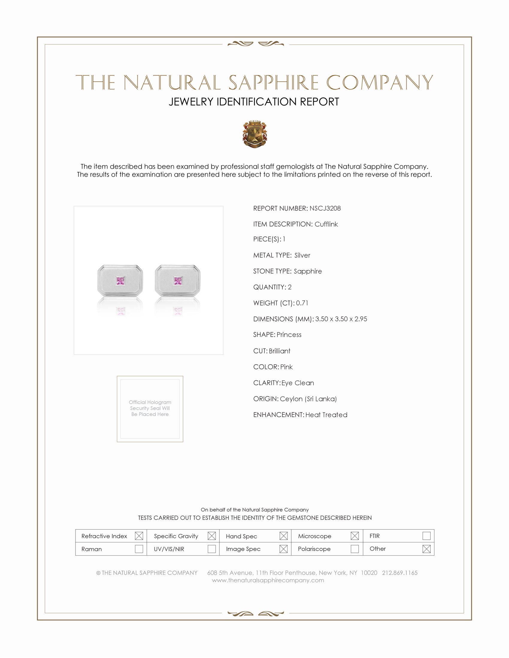 0.71 Ct. Pink Sapphire Solitaire Cufflink, Silver