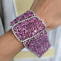 148.03 Ct.Tw.Total Carat Weight Sapphire Natural Diamond Accent Stones Bracelet, 18K White Gold Image