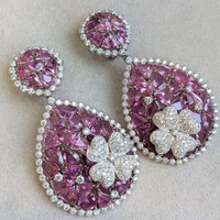 63.60 Ct.Tw.Total Carat Weight Sapphire Natural Diamond Accent Stones Earrings, Platinum 950 Image