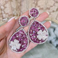 63.60 Ct.Tw.Total Carat Weight Sapphire Natural Diamond Accent Stones Earrings, Platinum 950 Image