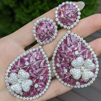 63.60 Ct.Tw.Total Carat Weight Sapphire Natural Diamond Accent Stones Earrings, Platinum 950 Image