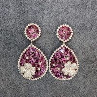 63.60 Ct.Tw.Total Carat Weight Sapphire Natural Diamond Accent Stones Earrings, Platinum 950 Image