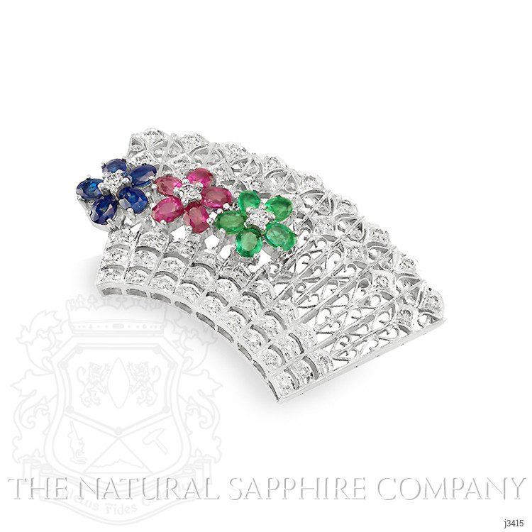1.25 Ct. Sapphire Natural Diamond Accent Stones Brooch, 18K White Gold