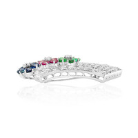 1.25 Ct. Sapphire Natural Diamond Accent Stones Brooch, 18K White Gold Image