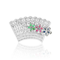 1.25 Ct. Sapphire Natural Diamond Accent Stones Brooch, 18K White Gold Image