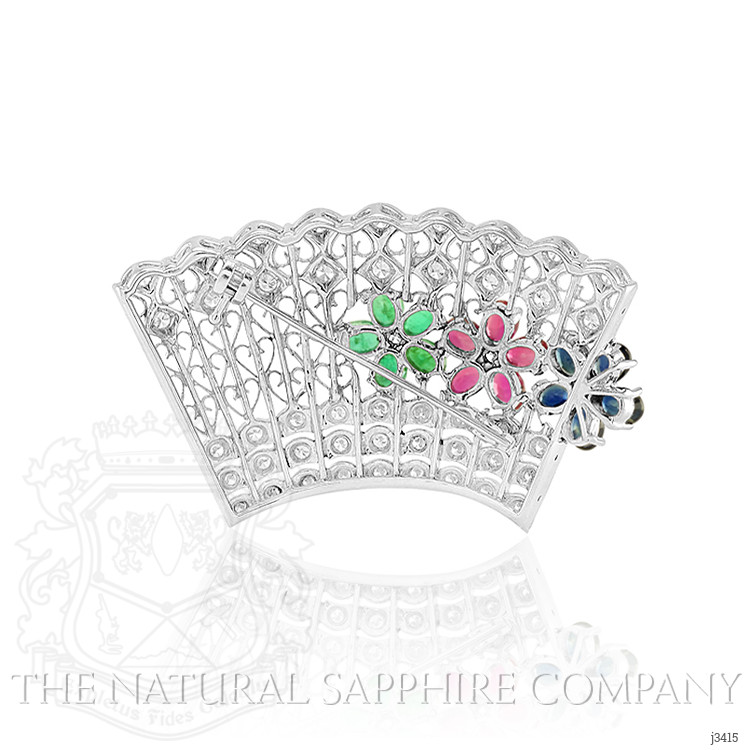 1.25 Ct. Sapphire Natural Diamond Accent Stones Brooch, 18K White Gold