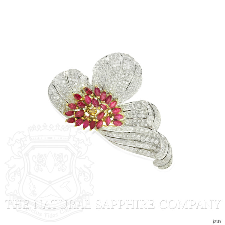 2.93 Ct. Ruby Natural Diamond Accent Stones Brooch, 18K White Gold