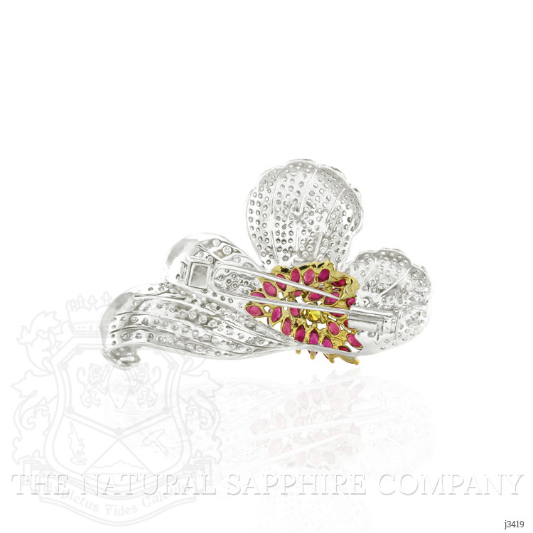 2.93 Ct. Ruby Natural Diamond Accent Stones Brooch, 18K White Gold