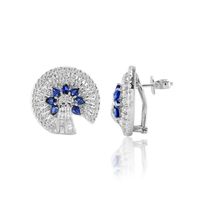 2.90 Ct.Tw.Total Carat Weight Sapphire Natural Diamond Accent Stones Earrings, 18K White Gold Image